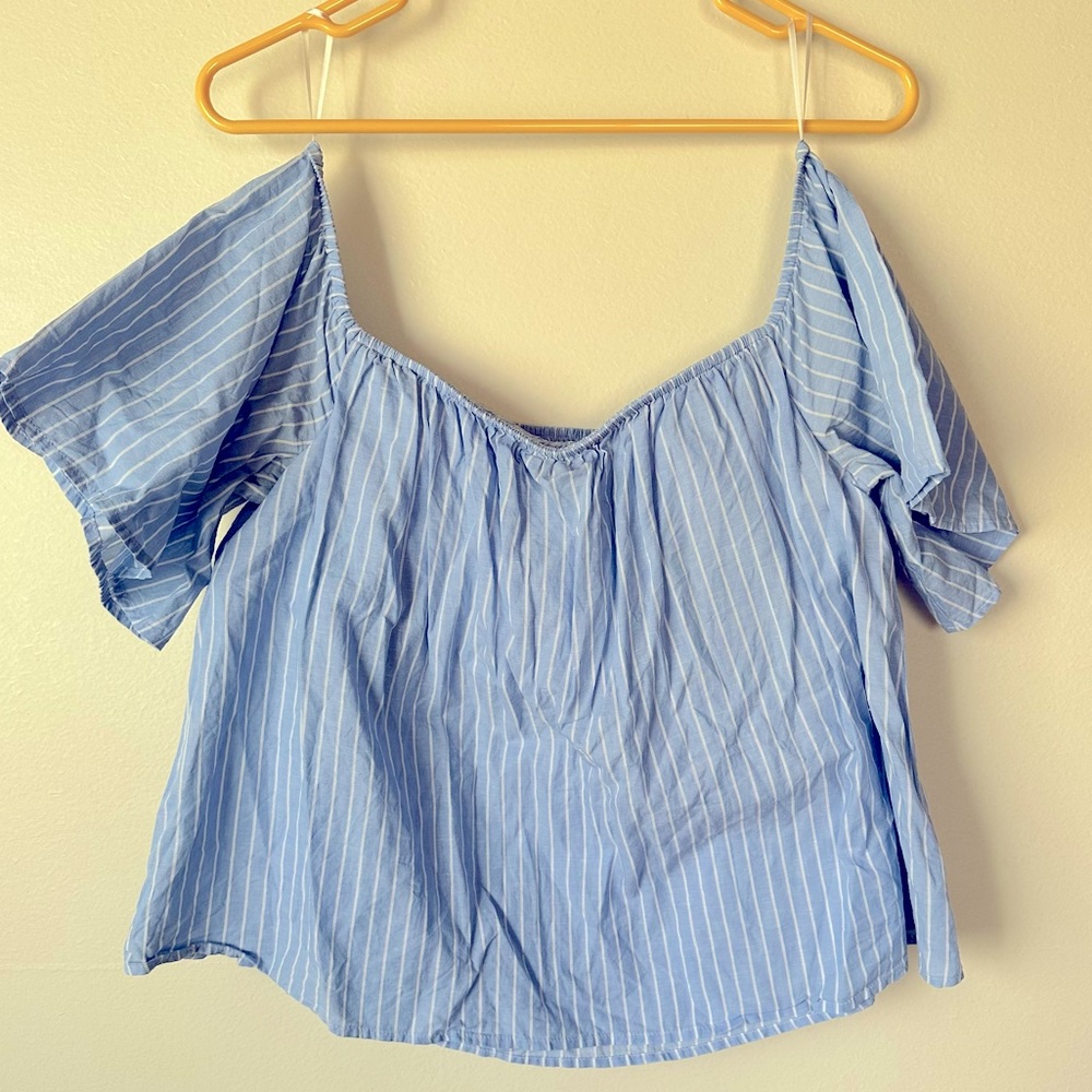 Blue & white striped off the shoulder Blouse